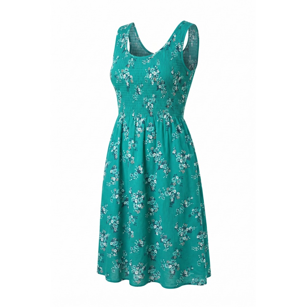 Croft & Barrow Womens Petite Small Teal Floral Smocked Sleeveless Sundress PS